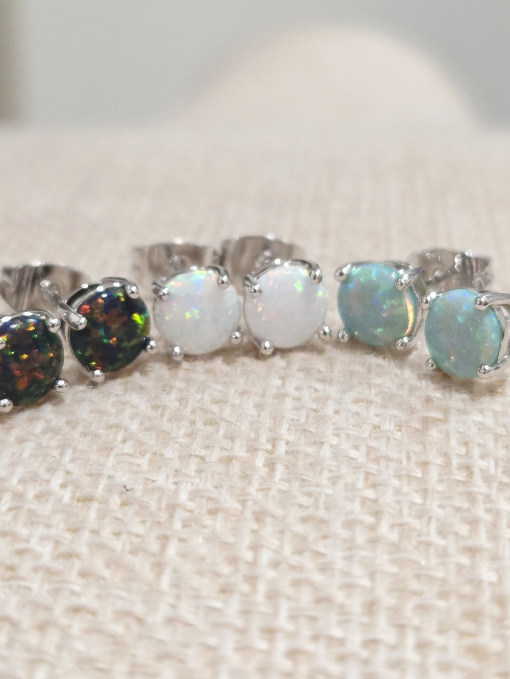 Sterling Silver Opal Stud Earrings - White, Blue & Black Opal